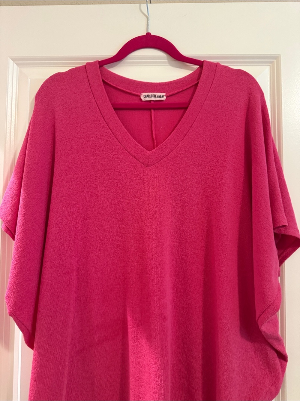 Charlotte Avery Fuchsia V-Neck Draped Dolman Blouse - Picture 3 of 5